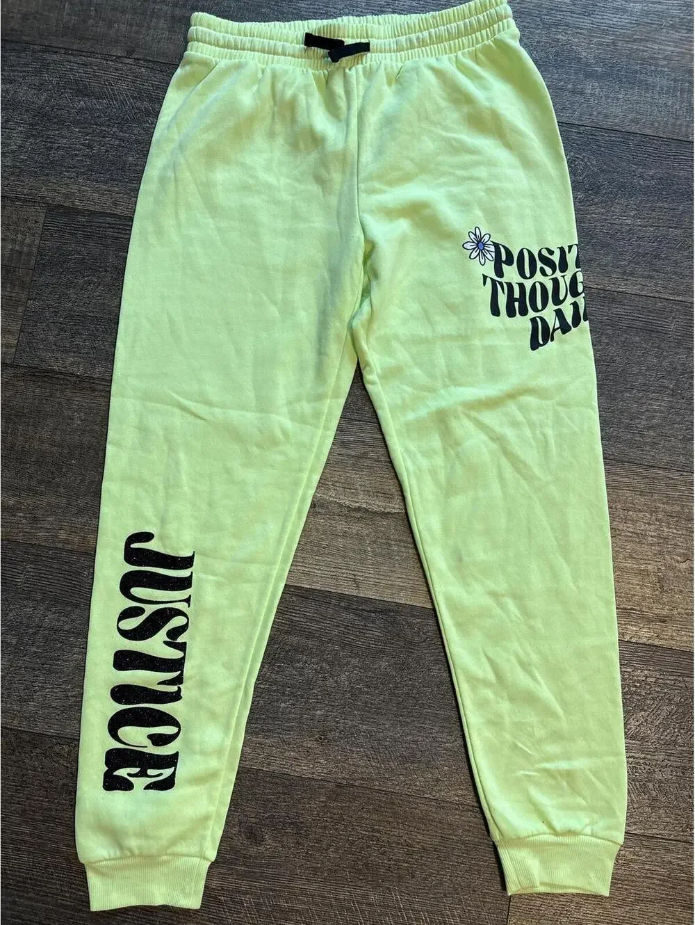 New Justice Girls' Neon Green Sweatpants with Positive Message sz 16 18